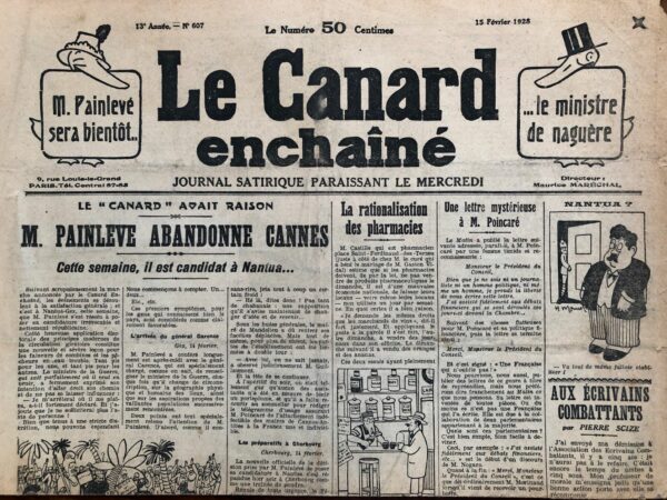 Couac ! | N° 607 du Canard Enchaîné - 15 Février 1928 | Nos Exemplaires du Canard Enchaîné sont archivés dans de bonnes conditions de conservation (obscurité, hygrométrie maitrisée et faible température), ce qui s'avère indispensable pour des journaux anciens. | 607