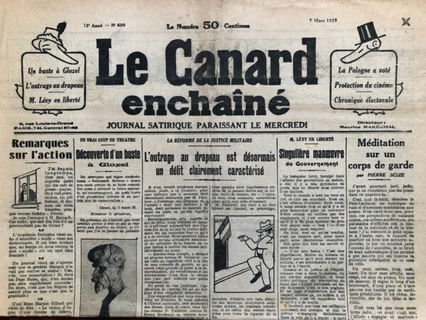 Couac ! | N° 610 du Canard Enchaîné - 7 Mars 1928 | Nos Exemplaires du Canard Enchaîné sont archivés dans de bonnes conditions de conservation (obscurité, hygrométrie maitrisée et faible température), ce qui s'avère indispensable pour des journaux anciens. | 610