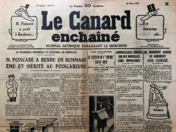 Couac ! | N° 613 du Canard Enchaîné - 28 Mars 1928 | Nos Exemplaires du Canard Enchaîné sont archivés dans de bonnes conditions de conservation (obscurité, hygrométrie maitrisée et faible température), ce qui s'avère indispensable pour des journaux anciens. | 613 2