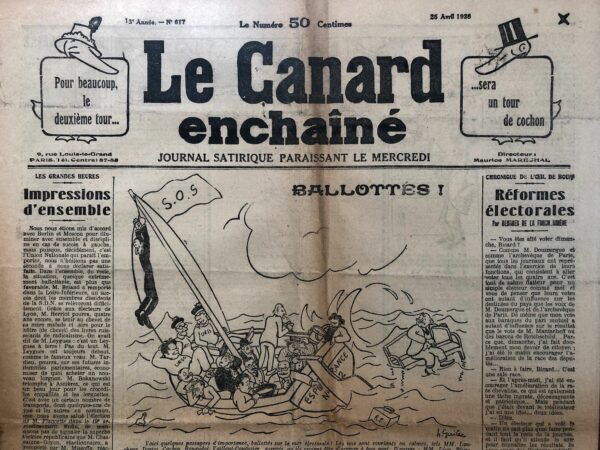 Couac ! | N° 617 du Canard Enchaîné - 25 Avril 1928 | Nos Exemplaires du Canard Enchaîné sont archivés dans de bonnes conditions de conservation (obscurité, hygrométrie maitrisée et faible température), ce qui s'avère indispensable pour des journaux anciens. | 617