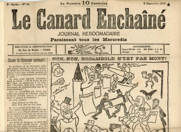 Couac ! | N° 62 du Canard Enchaîné - 5 Septembre 1917 | Nos Exemplaires du Canard Enchaîné sont archivés dans de bonnes conditions de conservation (obscurité, hygrométrie maitrisée et faible température), ce qui s'avère indispensable pour des journaux anciens. | 62 3