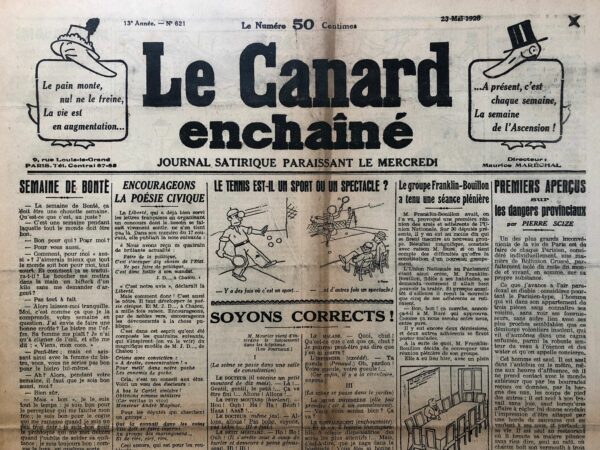 Couac ! | N° 621 du Canard Enchaîné - 23 Mai 1928 | Nos Exemplaires du Canard Enchaîné sont archivés dans de bonnes conditions de conservation (obscurité, hygrométrie maitrisée et faible température), ce qui s'avère indispensable pour des journaux anciens. | 621 1