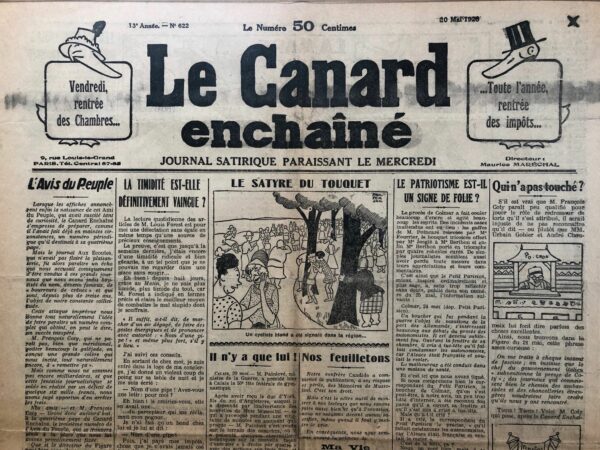 Couac ! | N° 622 du Canard Enchaîné - 30 Mai 1928 | Nos Exemplaires du Canard Enchaîné sont archivés dans de bonnes conditions de conservation (obscurité, hygrométrie maitrisée et faible température), ce qui s'avère indispensable pour des journaux anciens. | 622 1