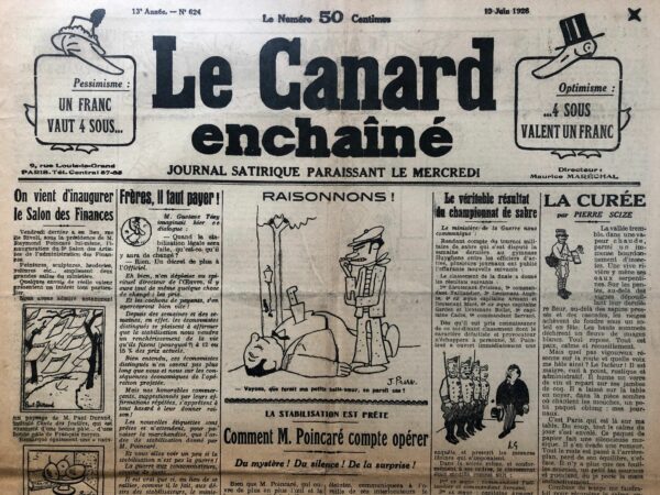 Couac ! | N° 624 du Canard Enchaîné - 13 Juin 1928 | Nos Exemplaires du Canard Enchaîné sont archivés dans de bonnes conditions de conservation (obscurité, hygrométrie maitrisée et faible température), ce qui s'avère indispensable pour des journaux anciens. | 624 1