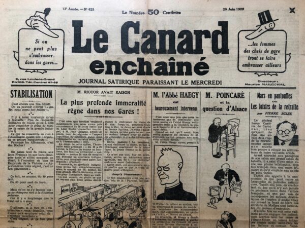 Couac ! | N° 625 du Canard Enchaîné - 20 Juin 1928 | Nos Exemplaires du Canard Enchaîné sont archivés dans de bonnes conditions de conservation (obscurité, hygrométrie maitrisée et faible température), ce qui s'avère indispensable pour des journaux anciens. | 625