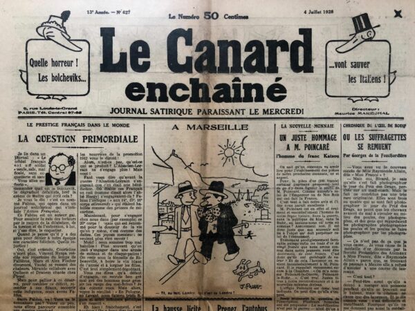 Couac ! | N° 627 du Canard Enchaîné - 4 Juillet 1928 | Nos Exemplaires du Canard Enchaîné sont archivés dans de bonnes conditions de conservation (obscurité, hygrométrie maitrisée et faible température), ce qui s'avère indispensable pour des journaux anciens. | 627