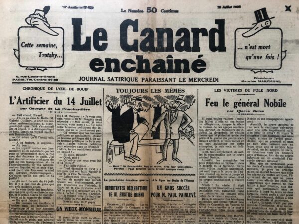 Couac ! | N° 629 du Canard Enchaîné - 18 Juillet 1928 | Nos Exemplaires du Canard Enchaîné sont archivés dans de bonnes conditions de conservation (obscurité, hygrométrie maitrisée et faible température), ce qui s'avère indispensable pour des journaux anciens. | 629