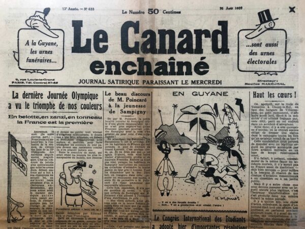 Couac ! | N° 633 du Canard Enchaîné - 15 Août 1928 | Nos Exemplaires du Canard Enchaîné sont archivés dans de bonnes conditions de conservation (obscurité, hygrométrie maitrisée et faible température), ce qui s'avère indispensable pour des journaux anciens. | 633