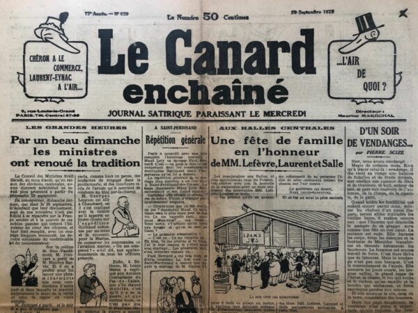 Couac ! | N° 639 du Canard Enchaîné - 26 Septembre 1928 | Nos Exemplaires du Canard Enchaîné sont archivés dans de bonnes conditions de conservation (obscurité, hygrométrie maitrisée et faible température), ce qui s'avère indispensable pour des journaux anciens. | 639