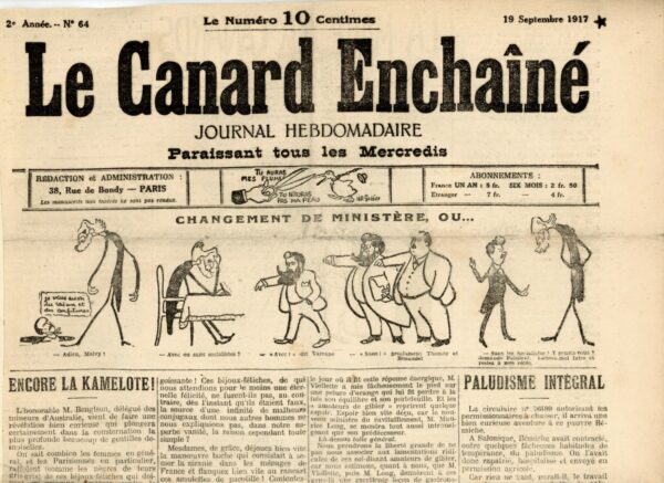 Couac ! | N° 64 du Canard Enchaîné - 19 Septembre 1917 | Nos Exemplaires du Canard Enchaîné sont archivés dans de bonnes conditions de conservation (obscurité, hygrométrie maitrisée et faible température), ce qui s'avère indispensable pour des journaux anciens. | 64 4