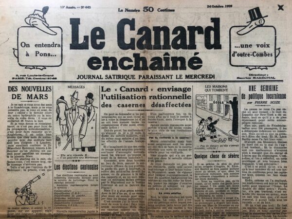 Couac ! | N° 643 du Canard Enchaîné - 24 Octobre 1928 | Nos Exemplaires du Canard Enchaîné sont archivés dans de bonnes conditions de conservation (obscurité, hygrométrie maitrisée et faible température), ce qui s'avère indispensable pour des journaux anciens. | 643