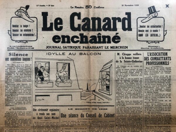 Couac ! | N° 647 du Canard Enchaîné - 21 Novembre 1928 | Nos Exemplaires du Canard Enchaîné sont archivés dans de bonnes conditions de conservation (obscurité, hygrométrie maitrisée et faible température), ce qui s'avère indispensable pour des journaux anciens. | 647