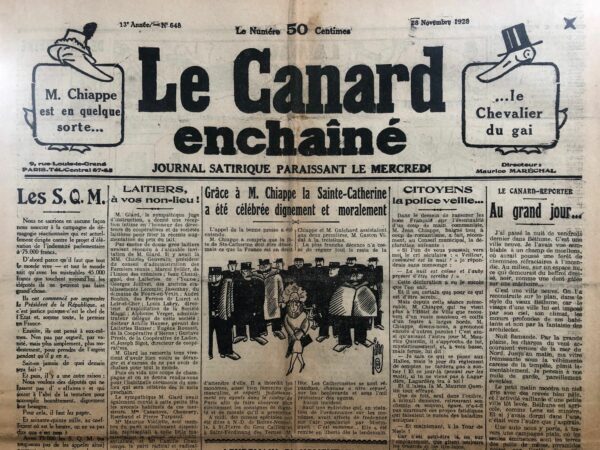 Couac ! | N° 648 du Canard Enchaîné - 28 Novembre 1928 | Nos Exemplaires du Canard Enchaîné sont archivés dans de bonnes conditions de conservation (obscurité, hygrométrie maitrisée et faible température), ce qui s'avère indispensable pour des journaux anciens. | 648