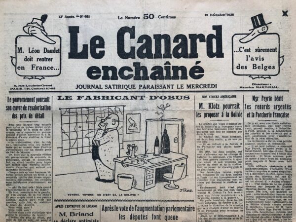 Couac ! | N° 651 du Canard Enchaîné - 19 Décembre 1928 | Nos Exemplaires du Canard Enchaîné sont archivés dans de bonnes conditions de conservation (obscurité, hygrométrie maitrisée et faible température), ce qui s'avère indispensable pour des journaux anciens. | 651 2