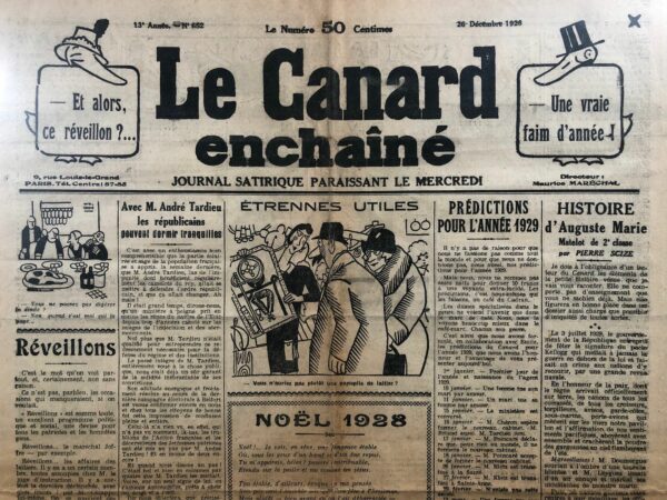 Couac ! | N° 652 du Canard Enchaîné - 26 Décembre 1928 | Nos Exemplaires du Canard Enchaîné sont archivés dans de bonnes conditions de conservation (obscurité, hygrométrie maitrisée et faible température), ce qui s'avère indispensable pour des journaux anciens. | 652 2