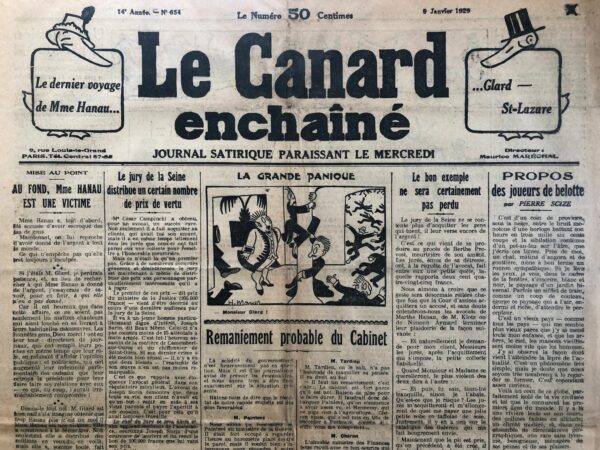 Couac ! | N° 654 du Canard Enchaîné - 9 Janvier 1929 | Nos Exemplaires du Canard Enchaîné sont archivés dans de bonnes conditions de conservation (obscurité, hygrométrie maitrisée et faible température), ce qui s'avère indispensable pour des journaux anciens. | 654