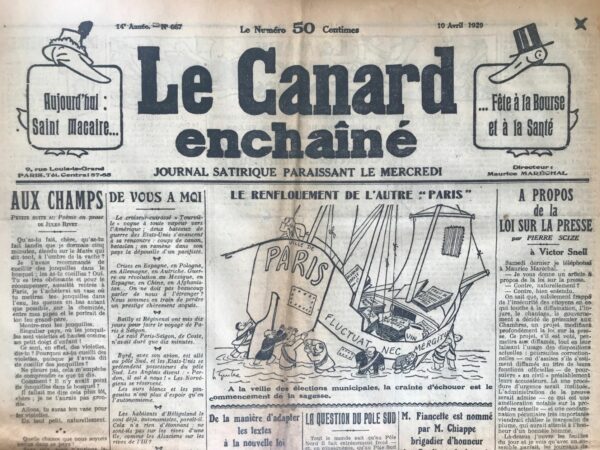 Couac ! | N° 667 du Canard Enchaîné - 10 Avril 1929 | Nos Exemplaires du Canard Enchaîné sont archivés dans de bonnes conditions de conservation (obscurité, hygrométrie maitrisée et faible température), ce qui s'avère indispensable pour des journaux anciens. | 667