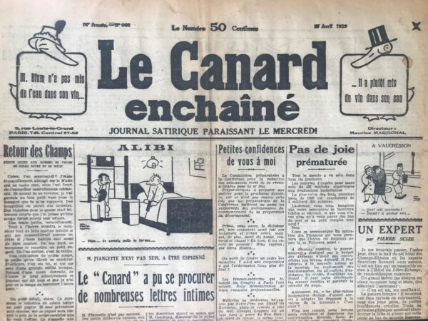 Couac ! | N° 668 du Canard Enchaîné - 17 Avril 1929 | Seule la première des deux feuilles est présente | 668