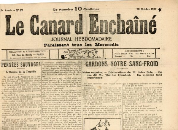 Couac ! | N° 67 du Canard Enchaîné - 10 Octobre 1917 | Nos Exemplaires du Canard Enchaîné sont archivés dans de bonnes conditions de conservation (obscurité, hygrométrie maitrisée et faible température), ce qui s'avère indispensable pour des journaux anciens. | 67 3