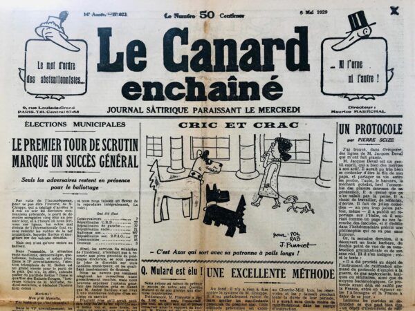 Couac ! | N° 671 du Canard Enchaîné - 8 Mai 1929 | Nos Exemplaires du Canard Enchaîné sont archivés dans de bonnes conditions de conservation (obscurité, hygrométrie maitrisée et faible température), ce qui s'avère indispensable pour des journaux anciens. | 671 1