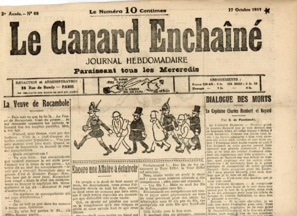 Couac ! | N° 68 du Canard Enchaîné - 17 Octobre 1917 | Nos Exemplaires du Canard Enchaîné sont archivés dans de bonnes conditions de conservation (obscurité, hygrométrie maitrisée et faible température), ce qui s'avère indispensable pour des journaux anciens. | 68 3