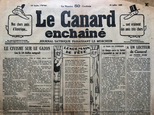 Couac ! | N° 681 du Canard Enchaîné - 17 Juillet 1929 | Nos Exemplaires du Canard Enchaîné sont archivés dans de bonnes conditions de conservation (obscurité, hygrométrie maitrisée et faible température), ce qui s'avère indispensable pour des journaux anciens. | 681 1