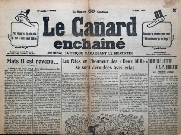 Couac ! | N° 684 du Canard Enchaîné - 7 Août 1929 | Nos Exemplaires du Canard Enchaîné sont archivés dans de bonnes conditions de conservation (obscurité, hygrométrie maitrisée et faible température), ce qui s'avère indispensable pour des journaux anciens. | 684