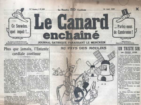 Couac ! | N° 685 du Canard Enchaîné - 14 Août 1929 | Nos Exemplaires du Canard Enchaîné sont archivés dans de bonnes conditions de conservation (obscurité, hygrométrie maitrisée et faible température), ce qui s'avère indispensable pour des journaux anciens. | 685