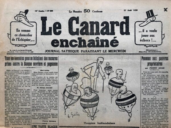 Couac ! | N° 686 du Canard Enchaîné - 21 Août 1929 | Lettres ou pas lettres - Plumes au vent - Surréalisme - Article de Jules Rivet à propos d'André Breton qui lui écrivit: "Monsieur, je vous tiens pour un contre-révolutionnaire et un c..." | 686