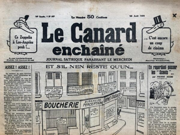 Couac ! | N° 687 du Canard Enchaîné - 28 Août 1929 | Nos Exemplaires du Canard Enchaîné sont archivés dans de bonnes conditions de conservation (obscurité, hygrométrie maitrisée et faible température), ce qui s'avère indispensable pour des journaux anciens. | 687