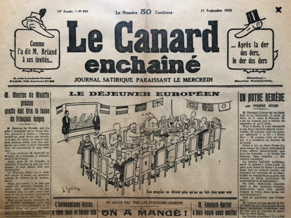 Couac ! | N° 689 du Canard Enchaîné - 11 Septembre 1929 | Nos Exemplaires du Canard Enchaîné sont archivés dans de bonnes conditions de conservation (obscurité, hygrométrie maitrisée et faible température), ce qui s'avère indispensable pour des journaux anciens. | 689 1