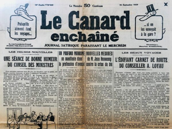 Couac ! | N° 691 du Canard Enchaîné - 25 Septembre 1929 | Nos Exemplaires du Canard Enchaîné sont archivés dans de bonnes conditions de conservation (obscurité, hygrométrie maitrisée et faible température), ce qui s'avère indispensable pour des journaux anciens. | 691 1