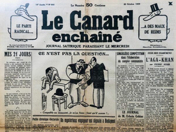 Couac ! | N° 695 du Canard Enchaîné - 23 Octobre 1929 | Nos Exemplaires du Canard Enchaîné sont archivés dans de bonnes conditions de conservation (obscurité, hygrométrie maitrisée et faible température), ce qui s'avère indispensable pour des journaux anciens. | 695 1