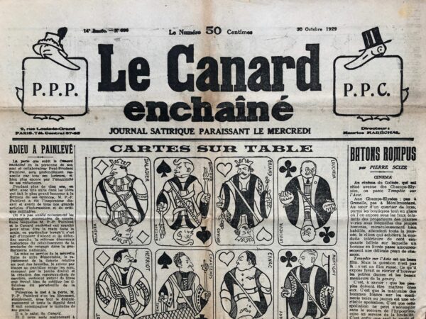 Couac ! | N° 696 du Canard Enchaîné - 30 Octobre 1929 | Nos Exemplaires du Canard Enchaîné sont archivés dans de bonnes conditions de conservation (obscurité, hygrométrie maitrisée et faible température), ce qui s'avère indispensable pour des journaux anciens. | 696