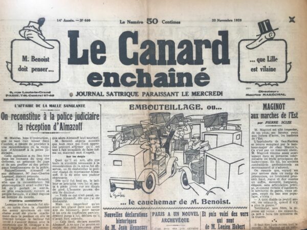 Couac ! | N° 699 du Canard Enchaîné - 20 Novembre 1929 | Nos Exemplaires du Canard Enchaîné sont archivés dans de bonnes conditions de conservation (obscurité, hygrométrie maitrisée et faible température), ce qui s'avère indispensable pour des journaux anciens. | 699