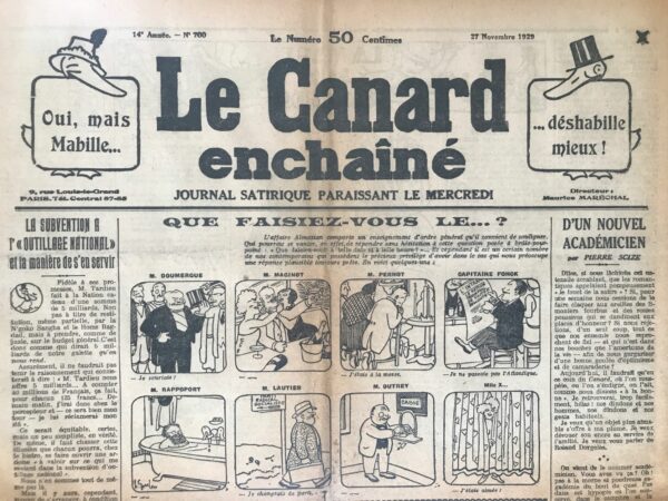 Couac ! | N° 700 du Canard Enchaîné - 27 Novembre 1929 | Nos Exemplaires du Canard Enchaîné sont archivés dans de bonnes conditions de conservation (obscurité, hygrométrie maitrisée et faible température), ce qui s'avère indispensable pour des journaux anciens. | 700