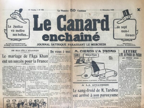 Couac ! | N° 702 du Canard Enchaîné - 11 Décembre 1929 | Nos Exemplaires du Canard Enchaîné sont archivés dans de bonnes conditions de conservation (obscurité, hygrométrie maitrisée et faible température), ce qui s'avère indispensable pour des journaux anciens. | 702