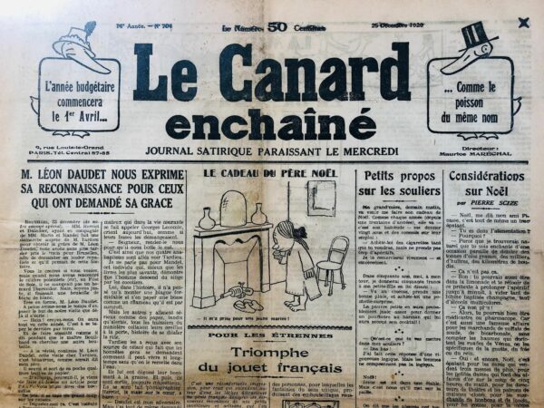 Couac ! | N° 704 du Canard Enchaîné - 25 Décembre 1929 | Nos Exemplaires du Canard Enchaîné sont archivés dans de bonnes conditions de conservation (obscurité, hygrométrie maitrisée et faible température), ce qui s'avère indispensable pour des journaux anciens. | 704 2