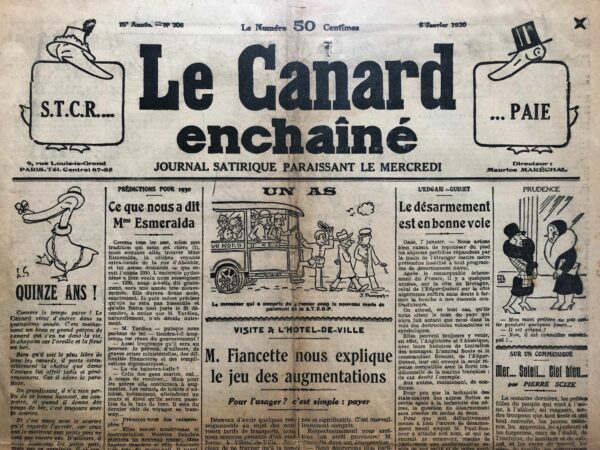 Couac ! | N° 706 du Canard Enchaîné - 8 Janvier 1930 | Nos Exemplaires du Canard Enchaîné sont archivés dans de bonnes conditions de conservation (obscurité, hygrométrie maitrisée et faible température), ce qui s'avère indispensable pour des journaux anciens. | 706 2