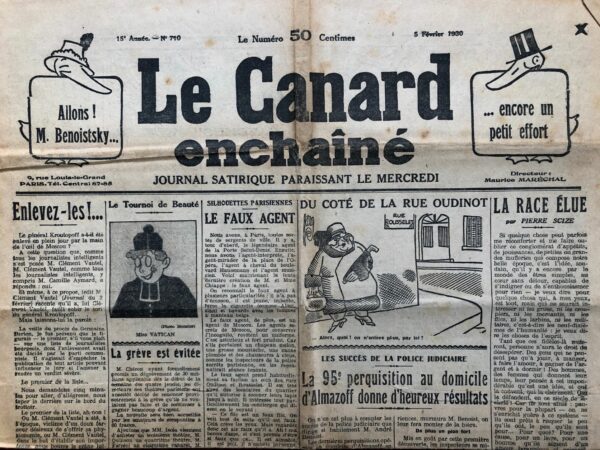 Couac ! | N° 710 du Canard Enchaîné - 5 Février 1930 | Nos Exemplaires du Canard Enchaîné sont archivés dans de bonnes conditions de conservation (obscurité, hygrométrie maitrisée et faible température), ce qui s'avère indispensable pour des journaux anciens. | 710