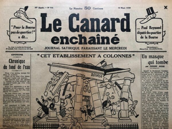 Couac ! | N° 715 du Canard Enchaîné - 12 Mars 1930 | Nos Exemplaires du Canard Enchaîné sont archivés dans de bonnes conditions de conservation (obscurité, hygrométrie maitrisée et faible température), ce qui s'avère indispensable pour des journaux anciens. | 715