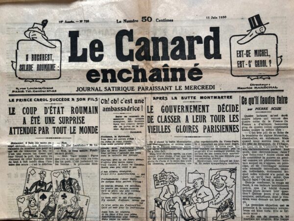 Couac ! | N° 728 du Canard Enchaîné - 11 Juin 1930 | Nos Exemplaires du Canard Enchaîné sont archivés dans de bonnes conditions de conservation (obscurité, hygrométrie maitrisée et faible température), ce qui s'avère indispensable pour des journaux anciens. | 728