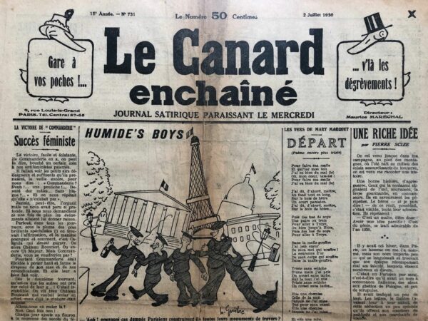 Couac ! | N° 731 du Canard Enchaîné - 2 Juillet 1930 | Nos Exemplaires du Canard Enchaîné sont archivés dans de bonnes conditions de conservation (obscurité, hygrométrie maitrisée et faible température), ce qui s'avère indispensable pour des journaux anciens. | 731