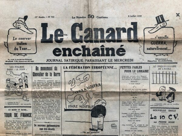 Couac ! | N° 732 du Canard Enchaîné - 9 Juillet 1930 | Nos Exemplaires du Canard Enchaîné sont archivés dans de bonnes conditions de conservation (obscurité, hygrométrie maitrisée et faible température), ce qui s'avère indispensable pour des journaux anciens. | 732