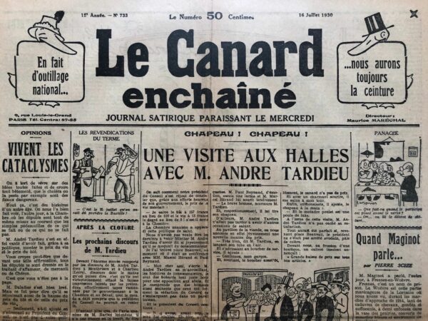 Couac ! | N° 733 du Canard Enchaîné - 16 Juillet 1930 | Nos Exemplaires du Canard Enchaîné sont archivés dans de bonnes conditions de conservation (obscurité, hygrométrie maitrisée et faible température), ce qui s'avère indispensable pour des journaux anciens. | 733 1