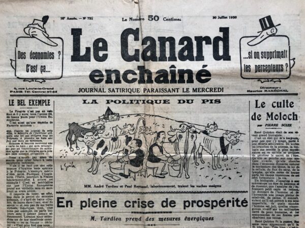 Couac ! | N° 735 du Canard Enchaîné - 30 Juillet 1930 | Nos Exemplaires du Canard Enchaîné sont archivés dans de bonnes conditions de conservation (obscurité, hygrométrie maitrisée et faible température), ce qui s'avère indispensable pour des journaux anciens. | 735