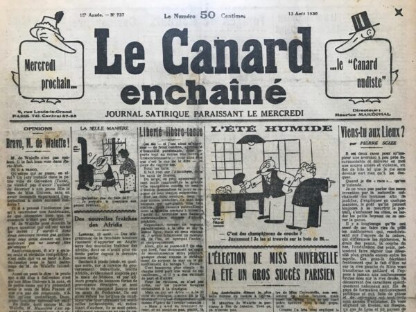 Couac ! | N° 737 du Canard Enchaîné - 13 Août 1930 | Nos Exemplaires du Canard Enchaîné sont archivés dans de bonnes conditions de conservation (obscurité, hygrométrie maitrisée et faible température), ce qui s'avère indispensable pour des journaux anciens. | 737