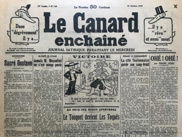 Couac ! | N° 746 du Canard Enchaîné - 15 Octobre 1930 | Nos Exemplaires du Canard Enchaîné sont archivés dans de bonnes conditions de conservation (obscurité, hygrométrie maitrisée et faible température), ce qui s'avère indispensable pour des journaux anciens. | 746