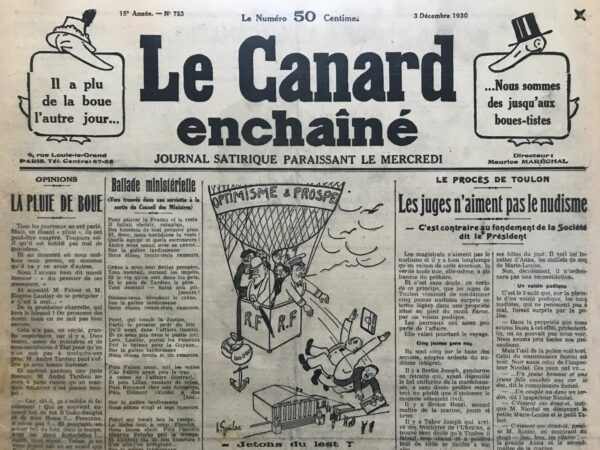 Couac ! | N° 753 du Canard Enchaîné - 3 Décembre 1930 | Nos Exemplaires du Canard Enchaîné sont archivés dans de bonnes conditions de conservation (obscurité, hygrométrie maitrisée et faible température), ce qui s'avère indispensable pour des journaux anciens. | 753