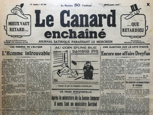 Couac ! | N° 754 du Canard Enchaîné - 10 Décembre 1930 | Nos Exemplaires du Canard Enchaîné sont archivés dans de bonnes conditions de conservation (obscurité, hygrométrie maitrisée et faible température), ce qui s'avère indispensable pour des journaux anciens. | 754